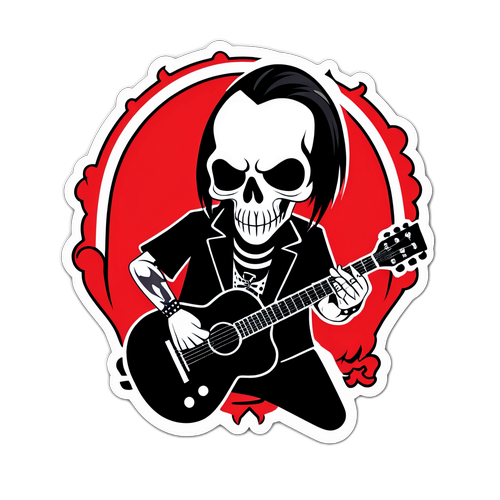 Sticker met Cartoon Skellet en Gitaar