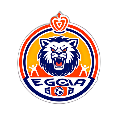 โลโก้ทีม FC Goa พร้อมลูกฟุตบอลและแฟนคลับที่ตื่นเต้น