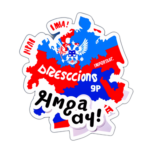 Стикер с картой России и символом подписания "Важные решения принимаются!"