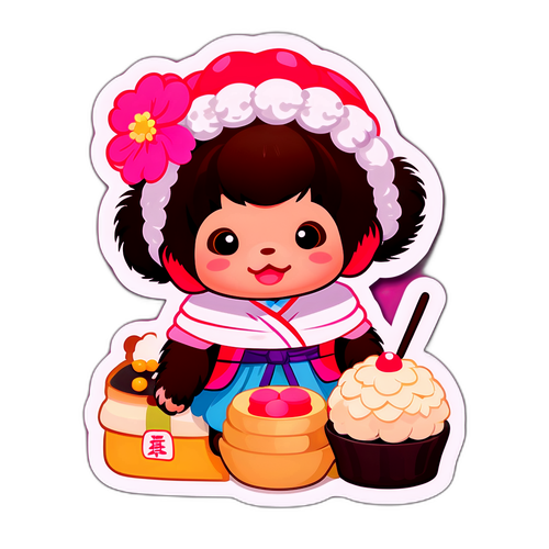 可愛いモンチッチが和菓子を楽しむ