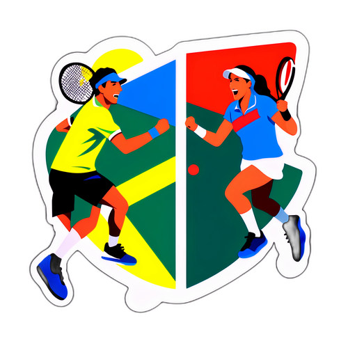 Un sticker que captura un punto de partido emocionante entre dos tenistas