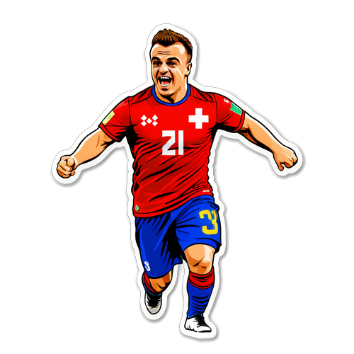 Scopri il Nuovo Sticker Esplosivo di Xherdan Shaqiri: Calcio, Bandiera Svizzera e FC Basel in Un Design Divertente!