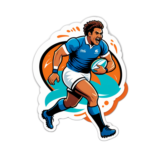 Rugby-Thema Sticker met Actieve Speler