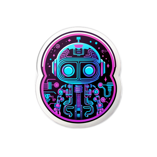 Design a futuristic sticker for Anthropic, using tech-inspired graphics like circuit patterns and robots to represent AI.