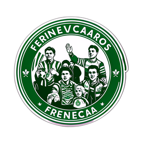 Ferencvárosi szurkolók lithográfiája, nosztalgikus légkörben, régi stílusban