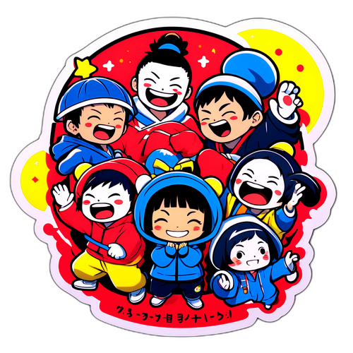 東京03のシーンを再現したデフォルメキャラクターのステッカー