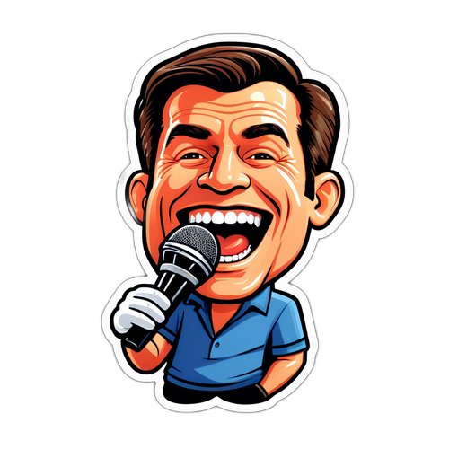 Karikatur af Mike Doustdar med mikrofon