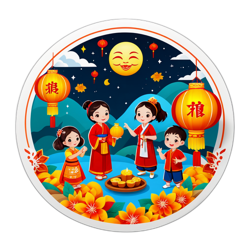中秋節家庭團圓主題貼紙