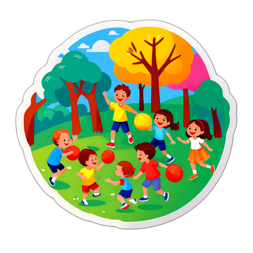 Hraví nálepky s dětmi hrajícími tradiční hry v parku