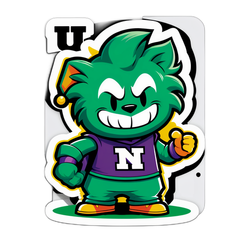 Lekfull UNT-klistermärke med campuslandmärken