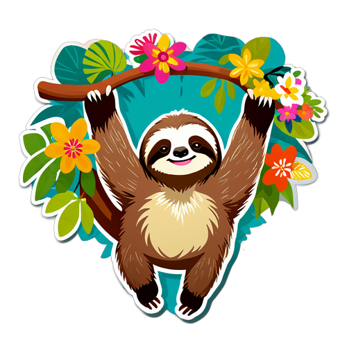 Cheerful Sloth in the Jungle