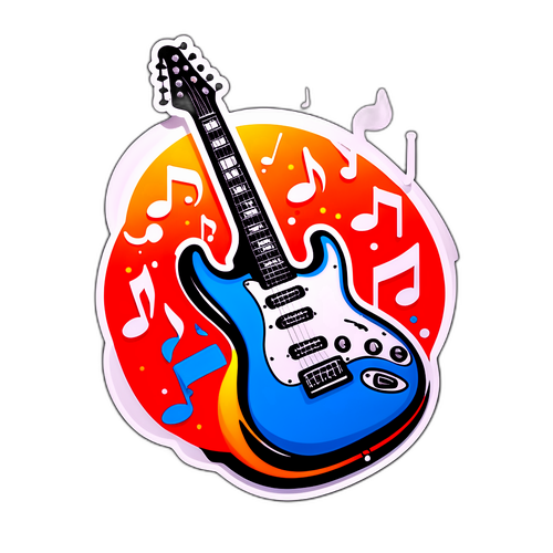 Sticker de guitarra eléctrica y notas musicales