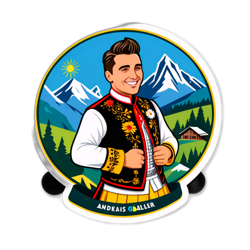 Fröhlicher Sticker von Andreas Gabalier im traditionellen Outfit