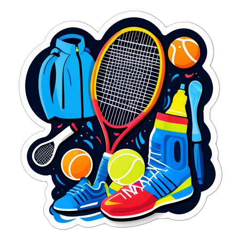 Cooler Aufkleber mit Tennis-Ausrüstung