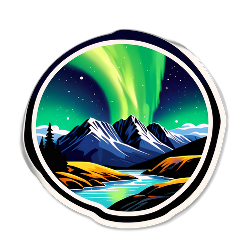 Sticker cu o piatră semnificativă din peisajul României iluminată de aurora boreală