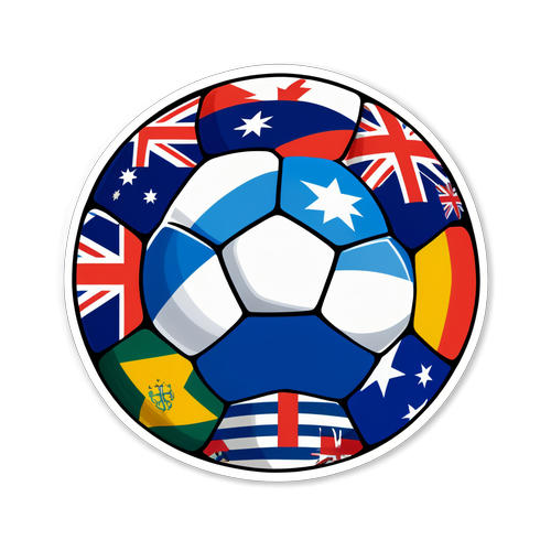 Pagkakaisa sa Laro: Sticker ng Soccer Ball na Pinalilibutan ng Pambansang Watawat ng Greece at Australia!