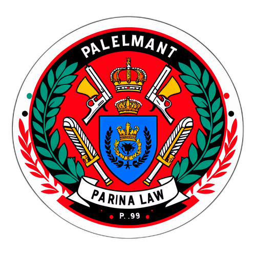 Stylisiertes Wappen mit dem Text "Parliament Gun Law"