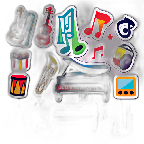 色とりどりの音楽ノートと楽器のステッカー