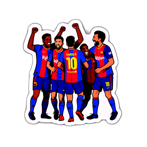 Sticker các cầu thủ Barcelona ăn mừng bàn thắng
