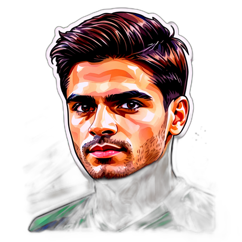 Портрет Андре Силвы в акварельном стиле на фоне футбольного поля