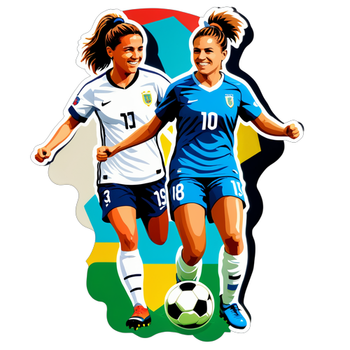 Fotballcollage klistremerke med Sonia Bompastor og Camille Abily