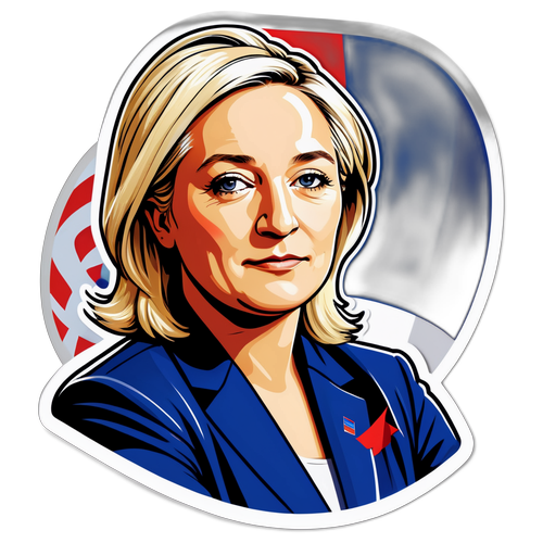Adesivo di Marine Le Pen con sfondo della bandiera francese