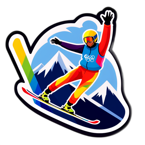 Skokan na lyžích s horami v pozadí