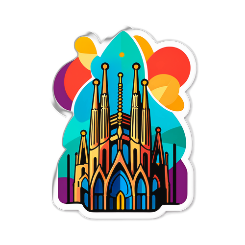 Színes, absztrakt matrica a Sagrada Familia inspirációjával