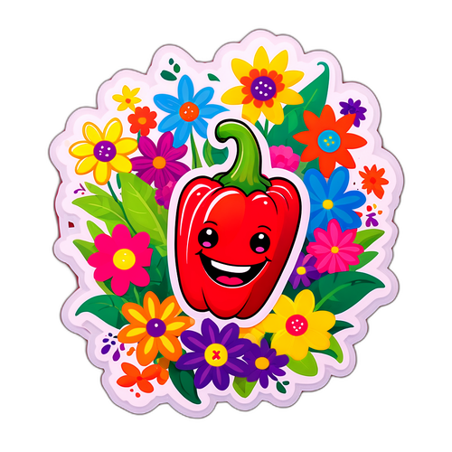 Boldog paprika színes virágok között