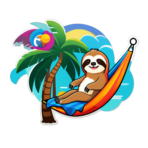 Summery Sloth Lounging on Hammock