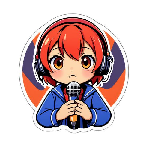 アニメスタイルのキャラクターがマイクを持っているデザイン