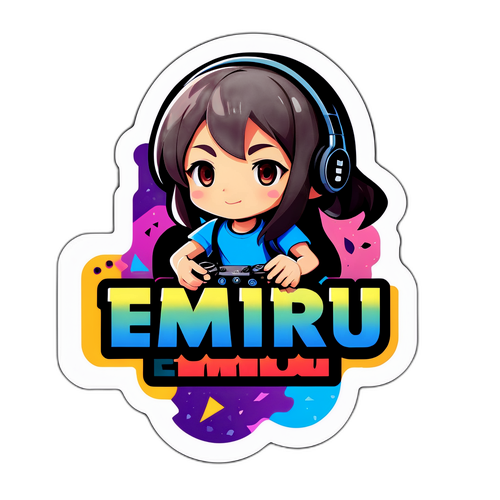 Färgglad gamerklistermärke med texten "Emiru"