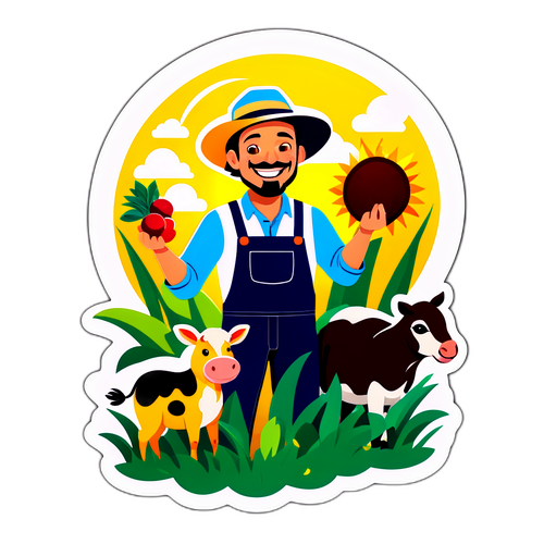 Vesnický farmář se šťastným úsměvem