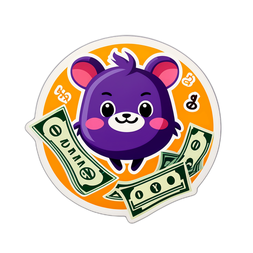 Sticker med Yahoo Finance-logotyp och lekfulla pengasymboler