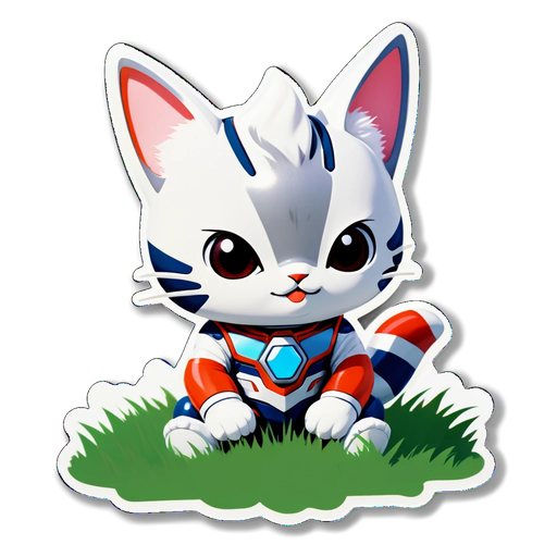 Adorable Ultraman Cat on Grass Sticker
