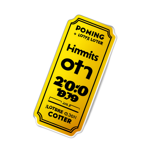 Radostná nálepka s velkou zlatou vstupenkou a slibnými čísly na loterii