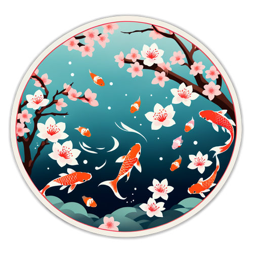 Japanese Cherry Blossom Garden with Koi Fish