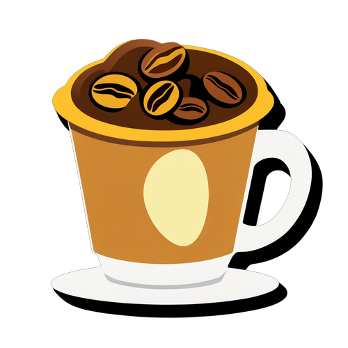 精緻咖啡杯和咖啡豆圖案