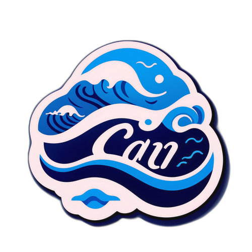 पानी की लहरों के साथ 'Can' लिखित नीला स्टिकर