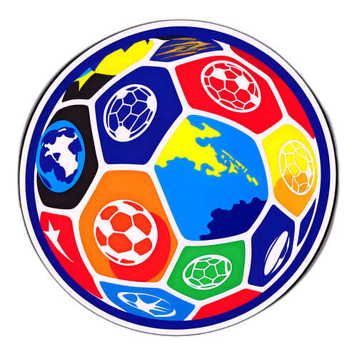 Un stil minimalist al unei mingi de fotbal cu întreaga lume în jurul ei, celebrând unitatea prin fotbal