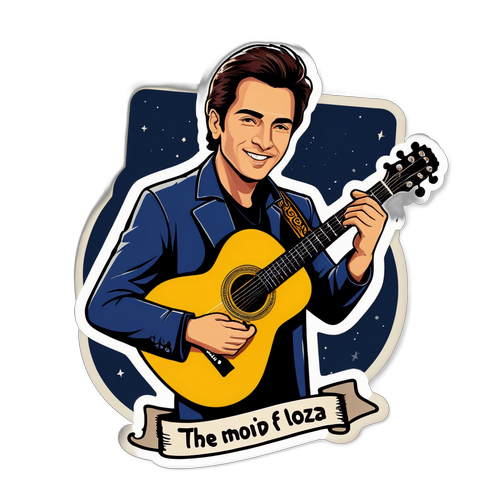 Стикер с портретом Юрия Лозы с гитарой, текст "Настроение любви и музыки!"