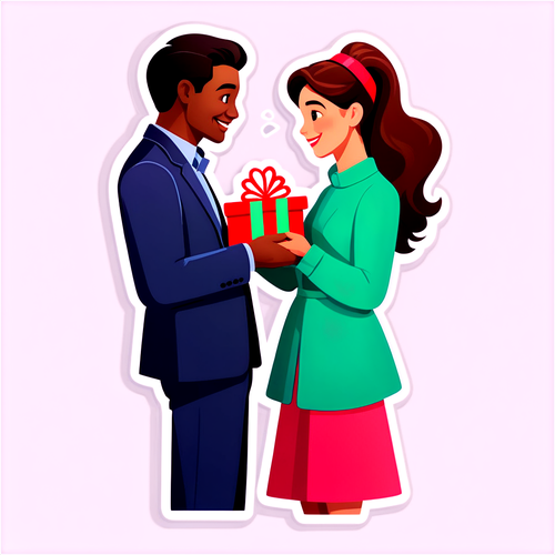 Illustration romantique d'un couple échanger des cadeaux pour la Saint-Valentin