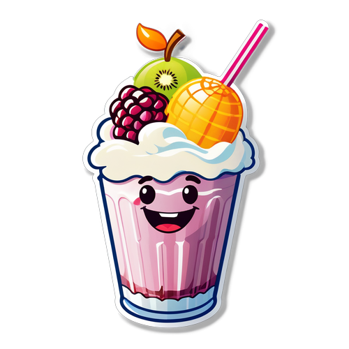 Rolig tecknad milkshake med frukt