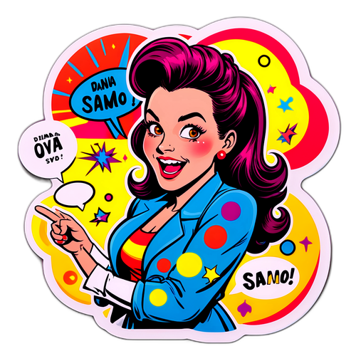 סטיקר קומיקס רטרו עם דאנה סמו