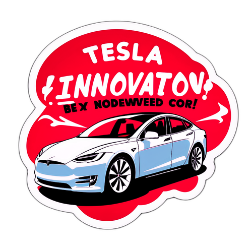 Sticker amuzant cu un automobil Tesla