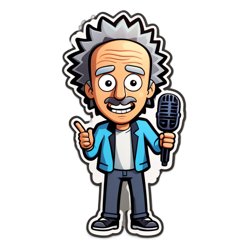 Leuke cartoon sticker van een presentator met een microfoon