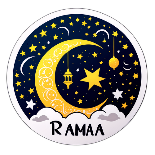 Stiker Bulan Ramadan dengan Dekorasi Bintang