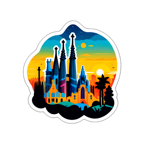 Ikonisk Barcelona-skyline ved solnedgang