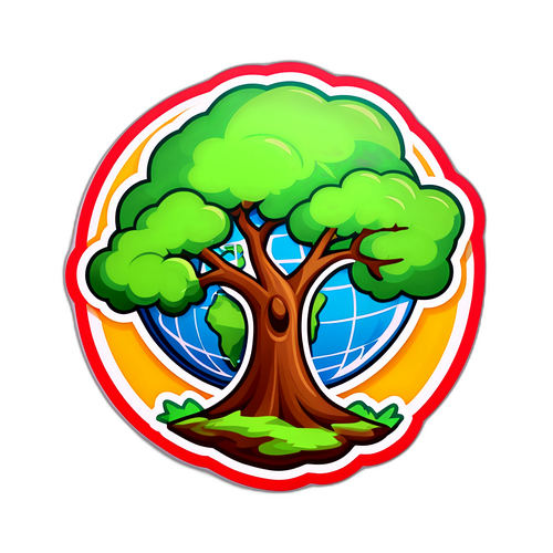 Ağaç ve Dünya Sembolü ile Doğanın Korunmasını Vurgulayan Sticker