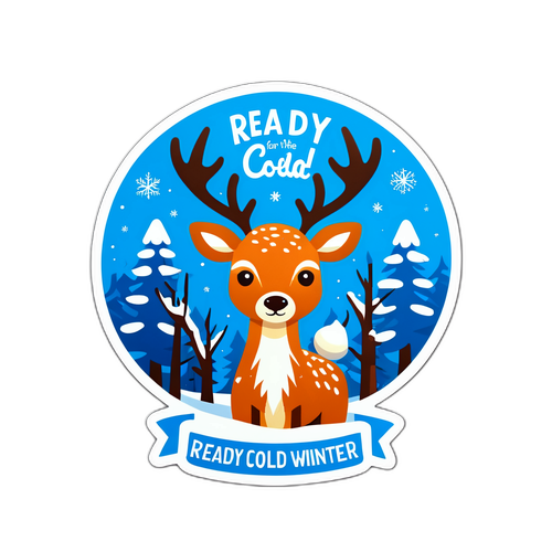 Стикер с зимним оленем и шапкой